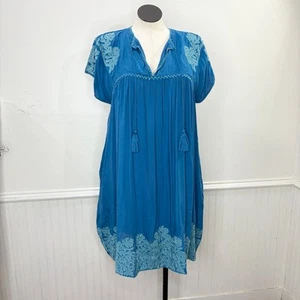 Vestido Sundance XL Brillante Pathway Bordado Verde Azulado Bolsillos Boho Resort Ropa Playa - Imagen 1 de 12