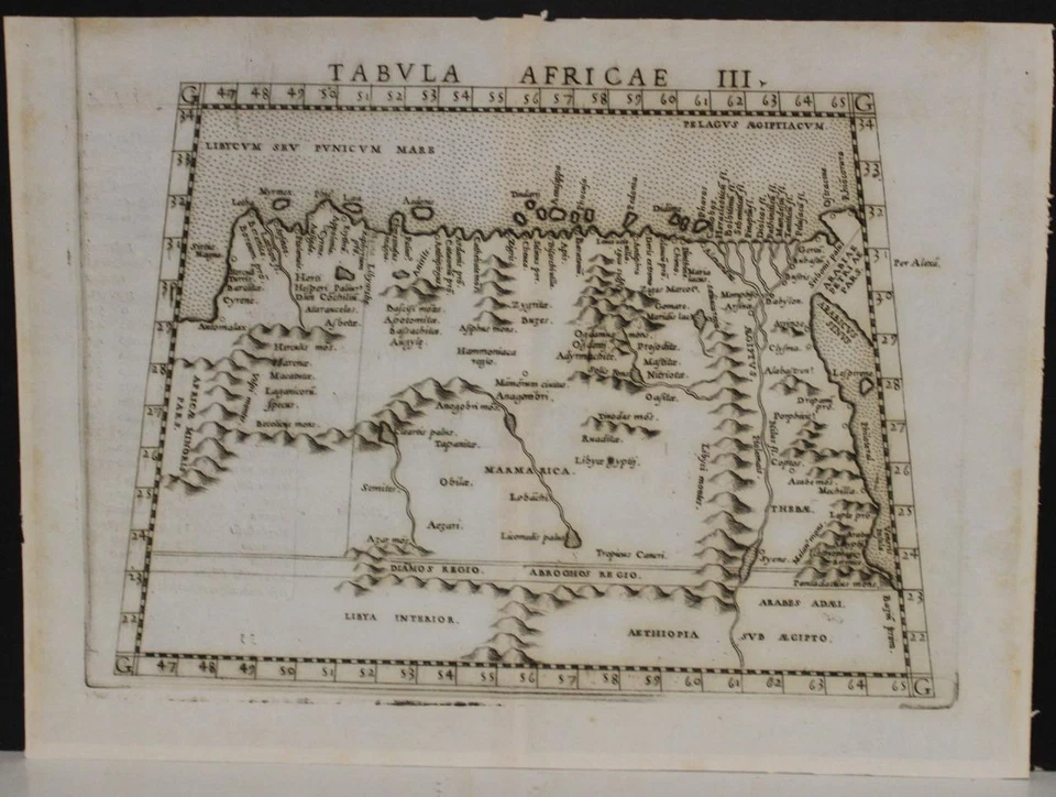 EGYPT & LIBYA 1564ca RUSCELLI & PTOLEMY UNUSUAL ANTIQUE COPPER ENGRAVED MAP - Image 1 of 1