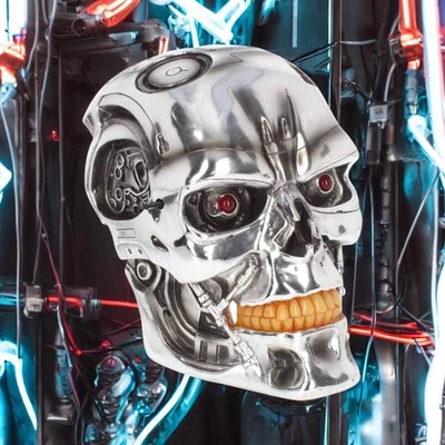 T-800 Terminator Head Skull Sculpture Wall Plaque Light Eyes Memorabilia 23cm - Image 1 of 3