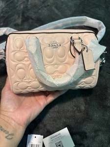 Coach Mini Rowan Crossbody Bag In Signature Leather Silver/Blush CY743 Pink - Picture 1 of 23