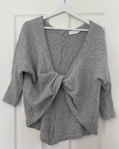 All Saints Grey Knitted Angora Blend Twist Front Jumper - Size Small/Medium S/M - Picture 1 of 6