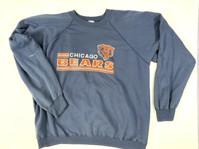 VTG 80s Trench Chicago Bears Sweatshirt XL Blue Faded Crewneck Fits As Large - Image 1 of 4