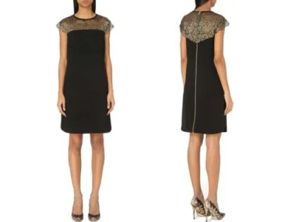 TED BAKER London черное золото кружева чистый кокетка Лоренн Shift платье 3 TB = 8 США = M - Изображение 1 из 4