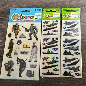 SandyLion Vintage Stickers Lot of 3 Sealed Packs Military Soilders sub Jet Hero - Picture 1 of 11