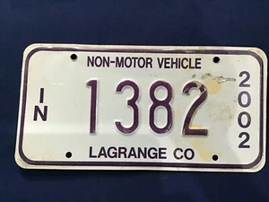 2002 Indiana Lagrange Co Non-Motor Vehicle Amish Buggy License Plate #1382 L3541 - Picture 1 of 6