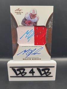 MELVIN GORDON DUAL ROOKIE AUTO!!2015 Leaf TRINITY Jersey PATCH Wisconsin Badgers