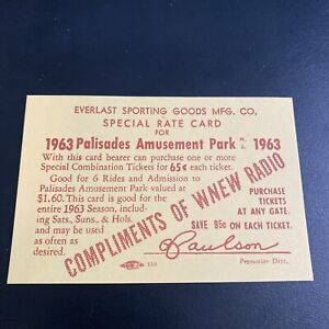 Billet vintage 1963 Palisades Amusement Park Ride New Jersey WNEW Radio Pass