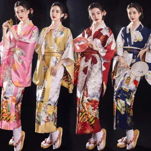 Vestidos de kimono tradicionales chinos wafuku de verano seda vestido de dormir sedoso para mujeres japonesas - Imagen 1 de 9