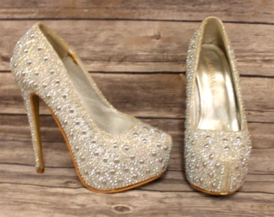 LASONIA серебряные стразы размер 5 тонкий высоких каблуках платформе Stiletto вечеринки туфли - Изображение 1 из 4