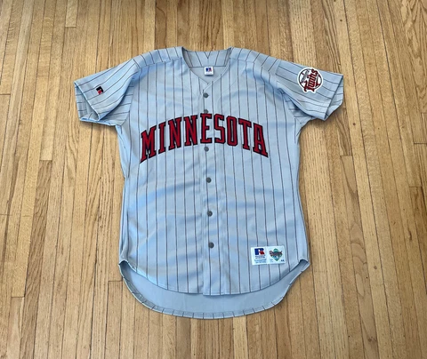 Minnesota Twins Russell Diamond Collection Jersey 44 L Pinstripe Gray MLB VTG 90 Cover
