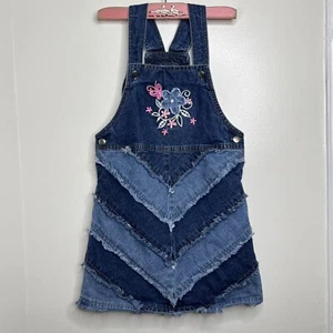 Vintage Disney Patchwork Denim Overall Kleid Kinder Größe 6/6x Regenbogen Buchstaben Etikett - Bild 1 von 9