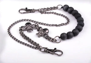  Black Beads New Mens Metal Rocker Biker Jeans Keychains Key Wallet Chain - Picture 1 of 5