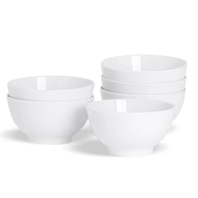 Cereal Bowl Set Rice Soup Bowls Crockery White Porcelain Dishwasher Safe Gift - Image 1 of 3