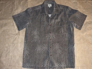 Trader Bay Mens Gray Medium Button Up Short Sleeve Shirt Hawaiian 100% Silk - Picture 1 of 6