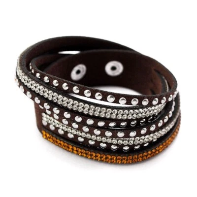 Мода унисекс мужчин женщин роскошь кристалл заклепки кожаный браслет панк стиль 0857 - Изображение 1 из 4