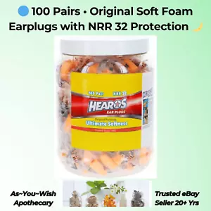 Hearos Earplug 100 Pair Soft Foam Original NRR 32 Sleep Snore Hearing Protection - Picture 1 of 4