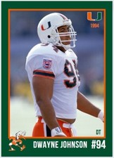 1994 Dwayne Johnson College Rookie Card Miami Hurricanes Football The Rock