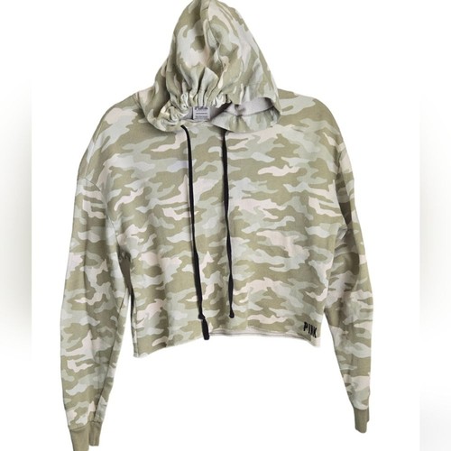 UNDERCOVER Felpa con cappuccio Victoria's Secret ROSA cropped verde mimetico abbronzatura donna XS