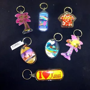 Vintage Hawaii keychain lot surf board surfing palm tree lucite flowers holders - Picture 1 of 2