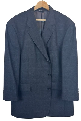 Charcoal Windowpane Stafford Executive Wool Cashmere Blazer Sport Coat 48R - Image 1 of 4
