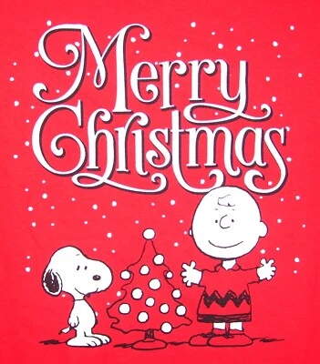 Youth Unisex PEANUTS Red Charlie Brown Snoopy MERRY CHRISTMAS T Shirt Sz L - Image 1 of 3
