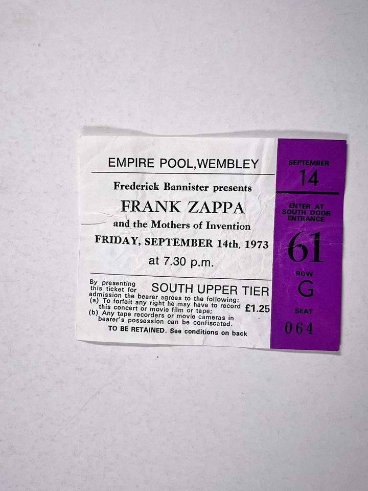 Frank Zappa Boletos Mothers Of Invention Empire Pool Wembley September 14th 1973 - Imagen 1 de 4