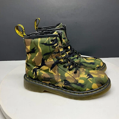Dr Martens Delaney боевые ботинки детский размер 2 молодежи зеленый камуфляж 8 глаз стороны молнии - Изображение 1 из 4