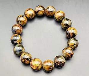 Pulsera de cuentas redondas de pietersita dorada natural 11,71 mm - Imagen 1 de 8
