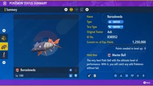 Pokemon Escarlata y Violeta PSV - Brillante 6IV Max EV Barraskewda + Master Ball - Imagen 1 de 3