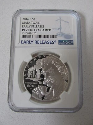 2016 P Mark Twain Silver $1 NGC PF 70 Ultra Cameo...Early Releases - Image 1 of 4