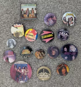 Pin Button (16) Lot Vintage Hard Rock Heavy Metal Metallica Ozzy Scorpions Jimi - Picture 1 of 12