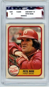 1981 Fleer #1 Pete Rose AGC 10 Gem Mint Philadelphia Phillies - Picture 1 of 2