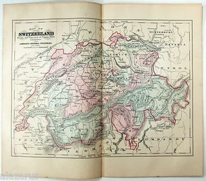 Switzerland - Original 1877 Copper-Plate Map by A. J. Johnson. Antique - Picture 1 of 3