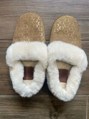 Tory Burch Genuine Leather Suede Sheepskin Shearling fur slippers size 7 - Image 1 of 4