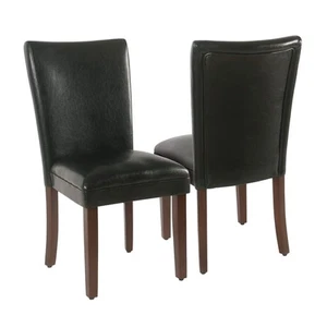 Parsons Upholstered Accent Dining Chair, Set of 2, Black Faux Leather - Picture 1 of 7