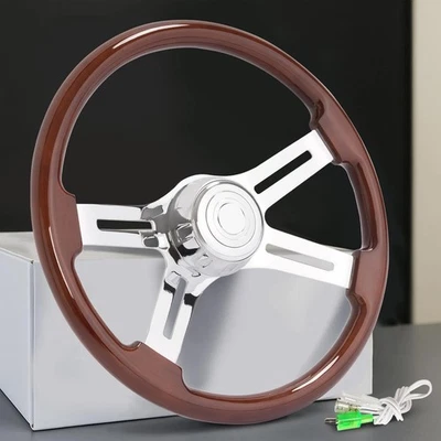Volante de grano de madera de 18" 4 radios para Freightliner/Kenworth/Peterbilt/Volvo Foto 1 de 4