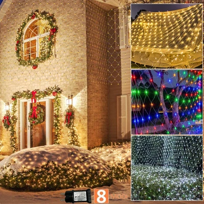 LED Lichternetz Lichtervorhang 8 Modi Lichterkette Party Weihnachtsdeko Außen - Bild 1 von 4