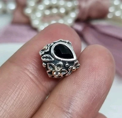 Genuine Pandora Silver & 14k Gold Dew Drop Charm Diamond Black Onyx  💕  R16a — 第 1/4 张图片