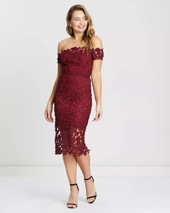 Chi London Burgundy Dress Lace Pencil UK10 EUR38 US6 - Picture 1 of 9