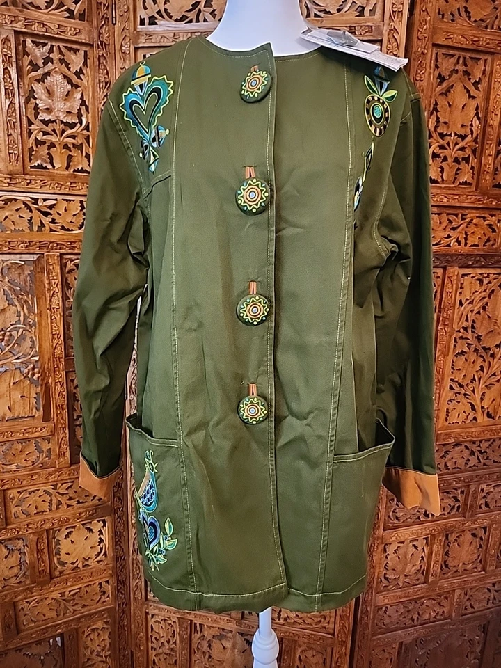 Chaqueta Bob Mackie Usable Art Mujer Talla M Verde Cazador Multi Bordada -NUEVA CON ETIQUETAS Foto 1 de 4