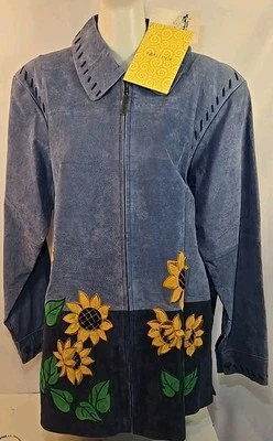 Chaqueta Girasol Vintage Quacket Factory 100% Cuero Azul.  Talla mediana. Nuevo con etiquetas Foto 1 de 4