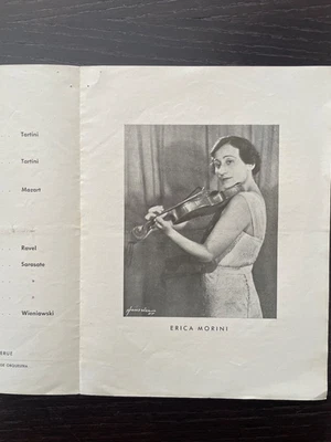 Programa de recitales de violín ERICA MORINI 16/01/1939 Mozart Ravel Sarasate Wieniawsky Foto 1 de 2