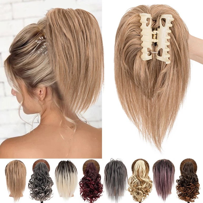 US Claw Clip Hair Bun Ponytail Extensions Curly Straight Updo Hairpiece Chignon - Image 1 of 4