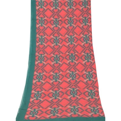 Sanskriti Vintage Dupatta Long Stole Pure Cotton Peach Hijab Hand-Woven Ikat - Image 1 of 4
