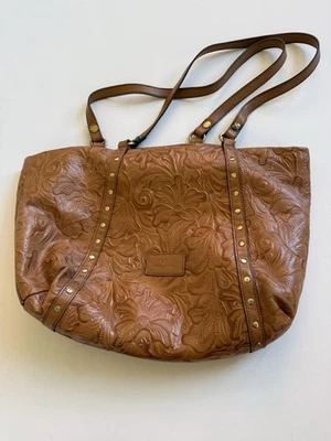 Patricia Nash Benvenuto Embroidered Signature Leather Tote Bag Purse Tan - Image 1 of 4