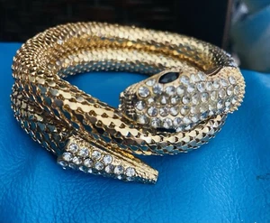 Shimmering Gold SNAKE Charming COIL Rhinestone Wraparound BRACELET New - Picture 1 of 3