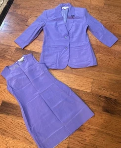 VTG Women's Stephanie Andrews Silk Dress Blazer Set Size 4 PETITE Purple - Picture 1 of 24