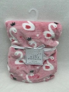 Baby Elements Pink Swan Baby Blanket Fleece Lovey Security Girls 30x40 Crown NEW - Picture 1 of 11