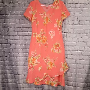 Vintage 90s Ronni Nicole by Ouida Size 12 Pink Floral Bias Cut Lined Midi Dress - Picture 1 of 6