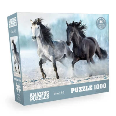 AMAZING PUZZLES 1000 Piece Jigsaw Puzzle 19x27in with Poster- Wild Beauty Horses - Image 1 of 4